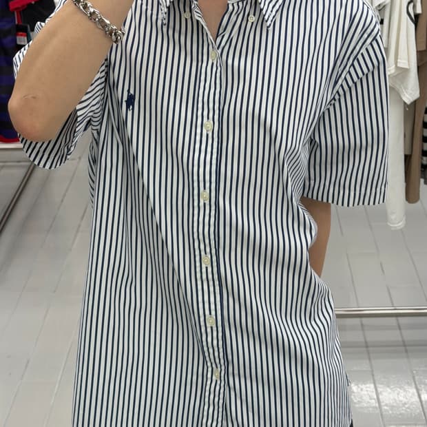 폴로 랄프 로렌 스트라이프 네이비 반팔 셔츠