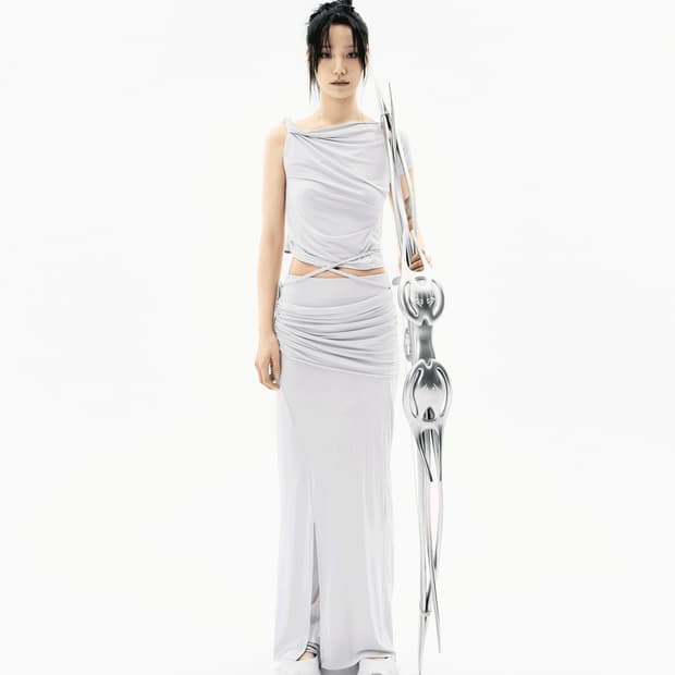 오호스 Layering Draped Maxi Skirt