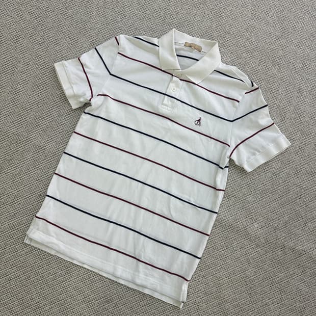 S 빈폴 화이트 스트라이프 폴로 셔츠 0414D