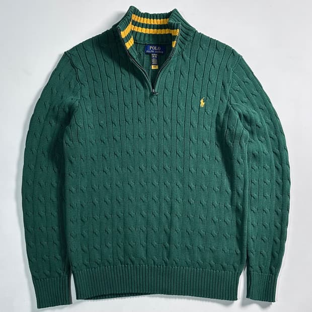 폴로 랄프로렌 보이즈 그린 케이블 반집업