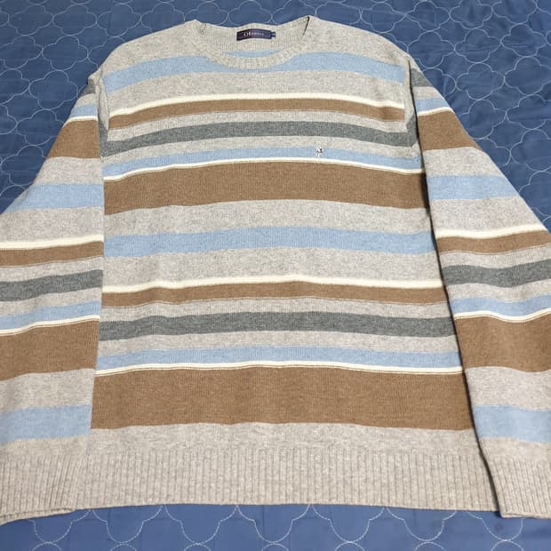 올젠 램스울100% 스트라이프 배색 라운드넥 니트 (105)