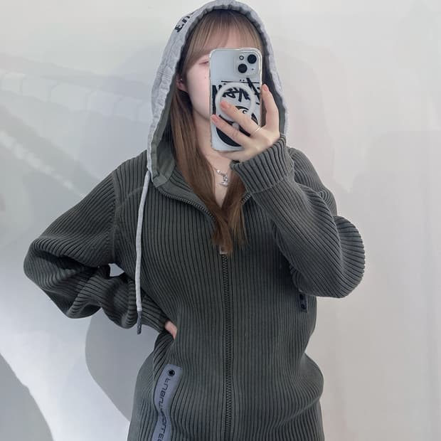 FUBU 카키 니트 후드집업