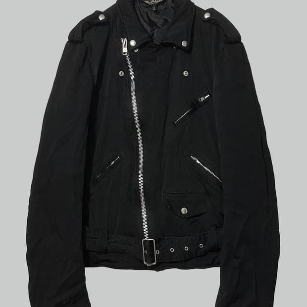 꼼데가르송 블랙 축융 폴리 라이더 자켓