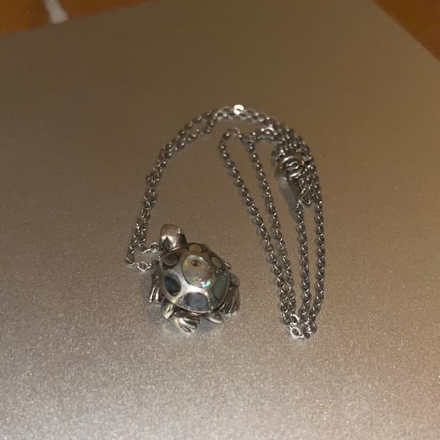 앤티크 9.25 실버 무드 영롱한 오팔/자개 거북이 목걸이 (에스파 닝닝