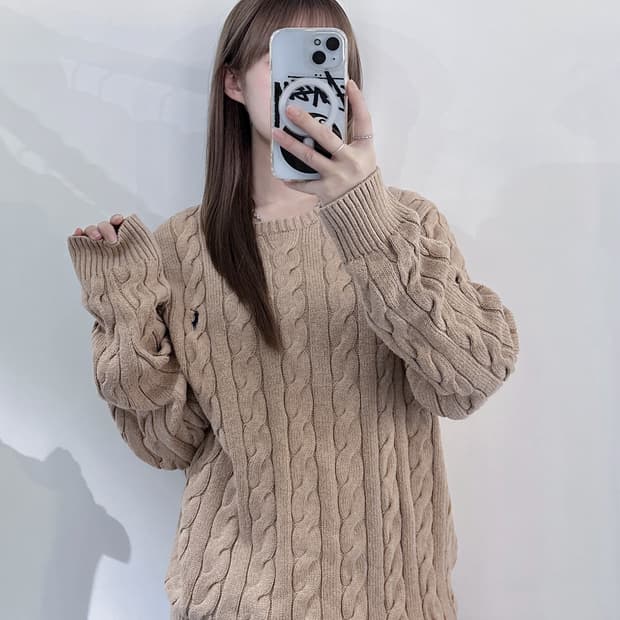 폴로랄프로렌 qr 네이비포니 베이지 케이블 니트