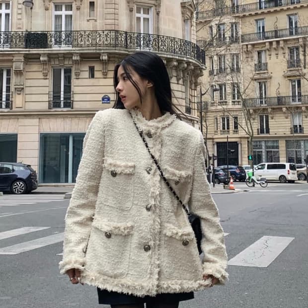 카키포인트 아이보리 트위드 롱