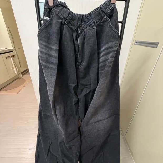 앵글런 흑청 데님 벌룬 팬츠