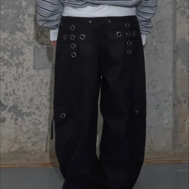 크로스 포켓 카고 팬츠 (BLACK) F25ZD976