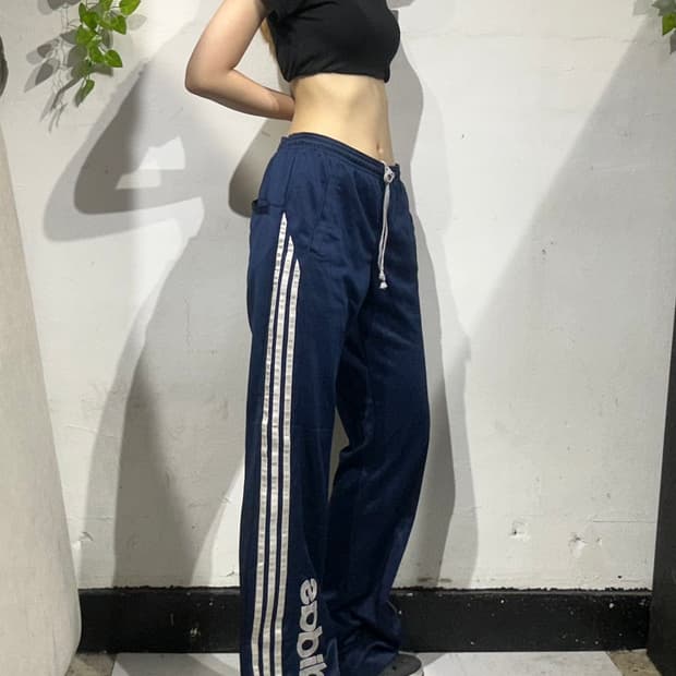 00s 아디다스 네이비 화이트 삼선 로고 와이드 팬츠 L
