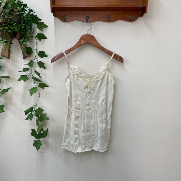 히메갸루 엔젤 엑시즈팜 아이보리 레이스 비즈 슬립 나시탑