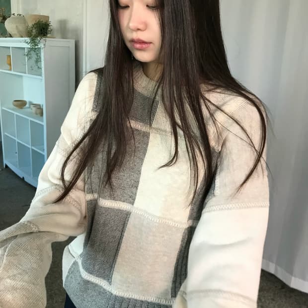 패치워크 블록 니트