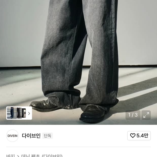 다이브인 루즈 와이드 데님 팬츠 블랙