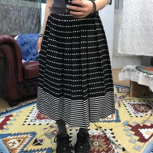 빈티지 여성 도트 스트라이프 미디스커트 
