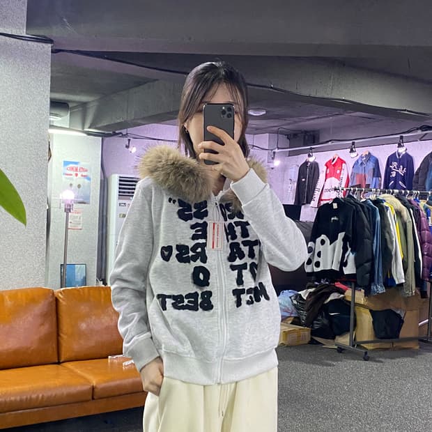 빈티지 레터링 멜란지 그레이 후드집업 B3317