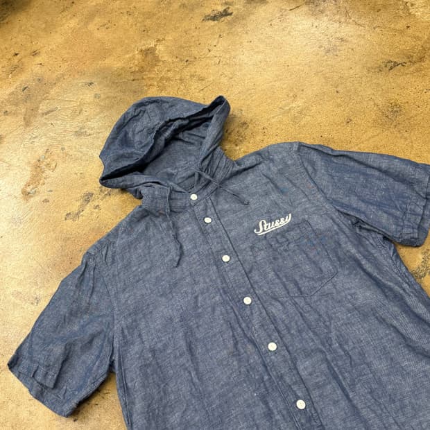 스투시 데님 후드 반팔 셔츠 