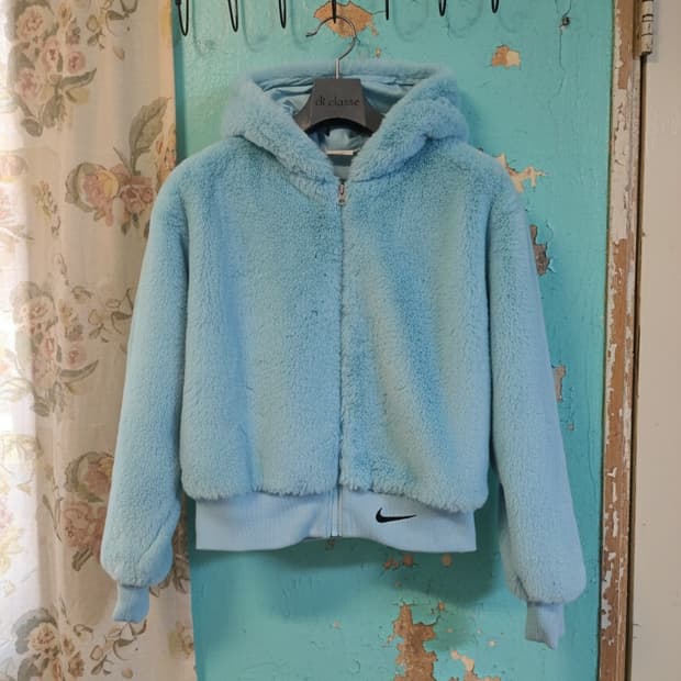나이키 스우시 퍼 후드 집업 S 하늘색
