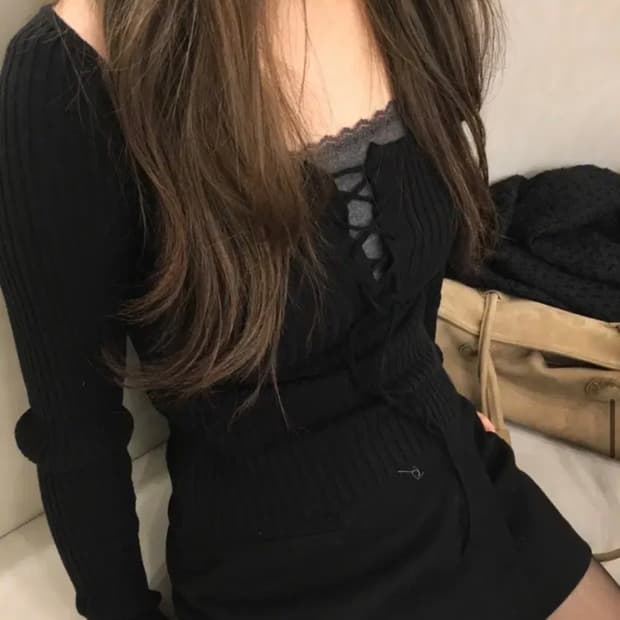 아워캐비넷 리본 골지 니트 새상품 애즈온 쓰리타임즈