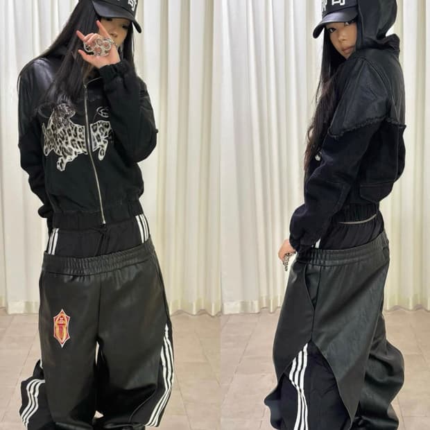 Double Waist Wide Leg Leather Pants