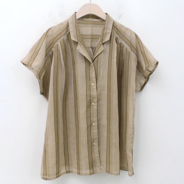 일본 빈티지 스트라이프 시스루 여름 셔츠 블라우스