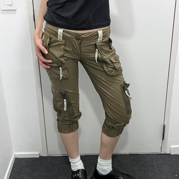 VENCE 카키 카고 카프리 팬츠 바지