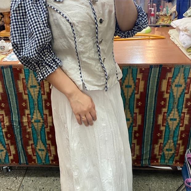 티롤 유럽빈티지 체크린넨