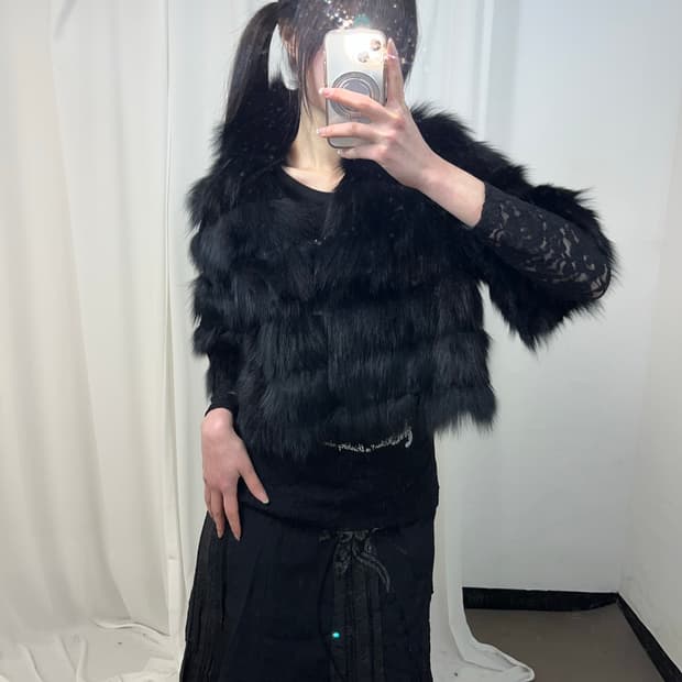 블랙 폭스퍼 판쵸 자켓