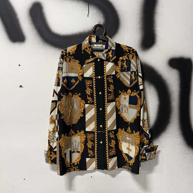 VTG 빈티지 중세 바로크 풀 패턴 긴팔 셔츠 블라우스