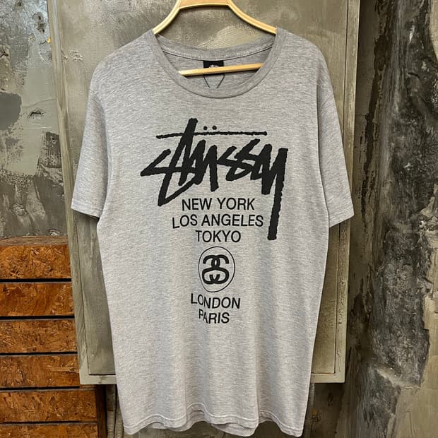 스투시 월드투어 반팔티 그레이 M #csz379
