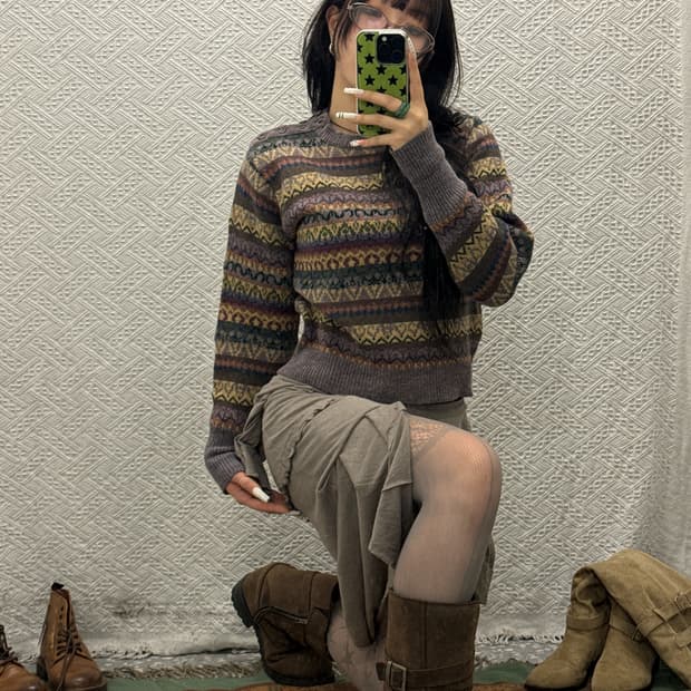빈티지 모리 보헤미안 에스닉 인디언 패턴 니트 K0073