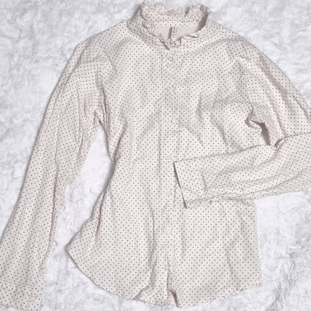여성 도트 빈티지 블라우스 셔츠 아이보리