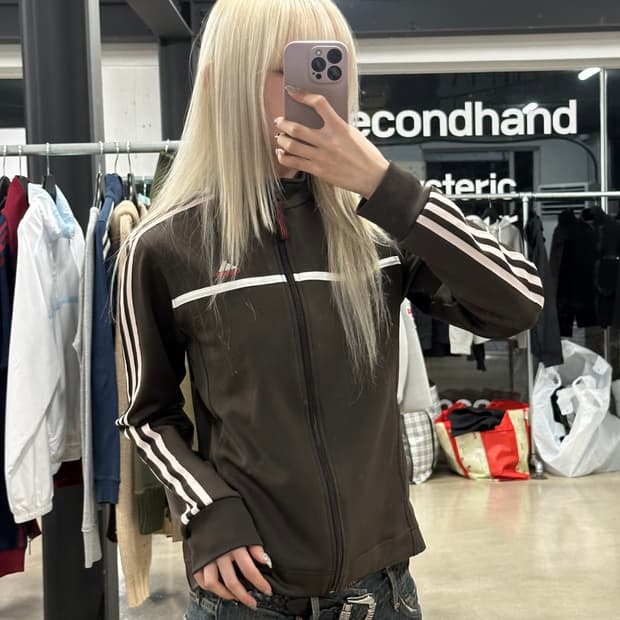 아디다스 핑크 브라운 y2k 컬러 져지 탑