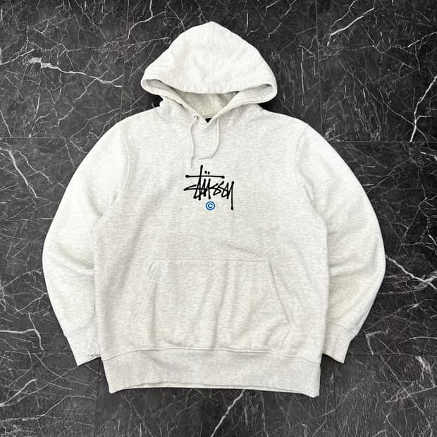 스투시 베이직 미들 스탁로고 후드 그레이