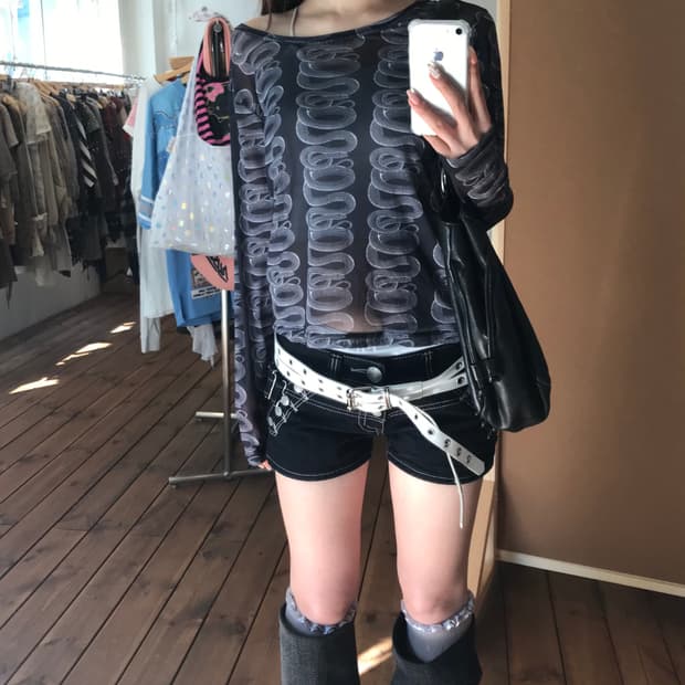 히스테릭글래머 스네이크 메쉬 롱슬리브