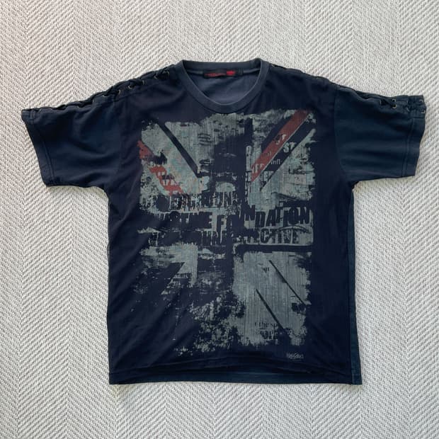 빈티지 웨스코 유니온잭 레이스업 슬리브 반팔티