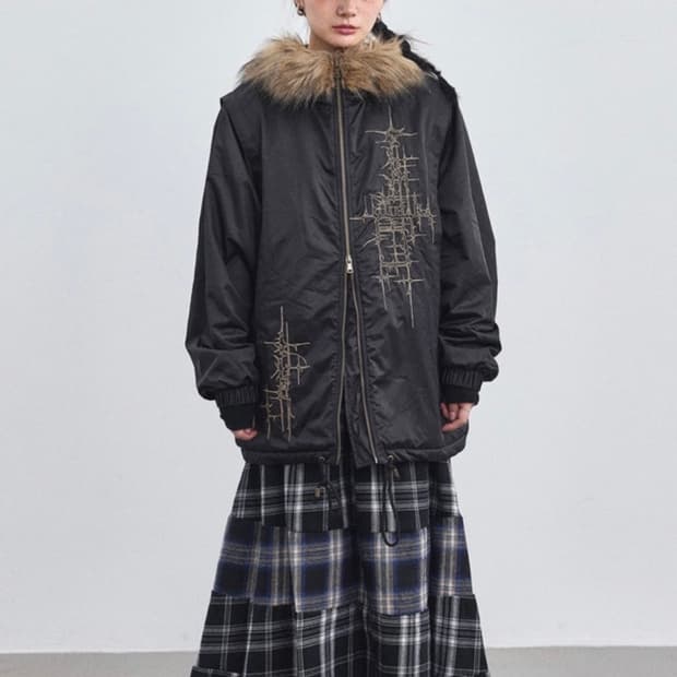 achihara 페이크퍼 윈드브레이커 자켓 블랙 s