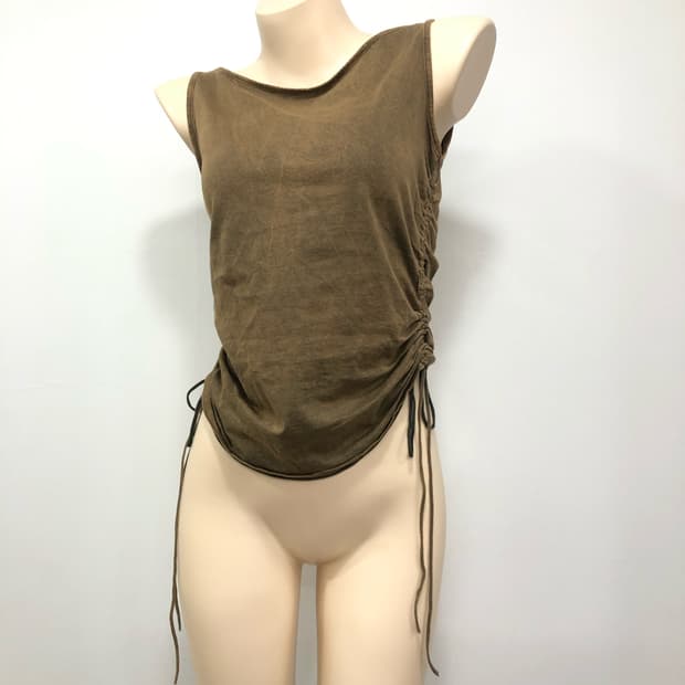 khaki brown side shirring sleeveless