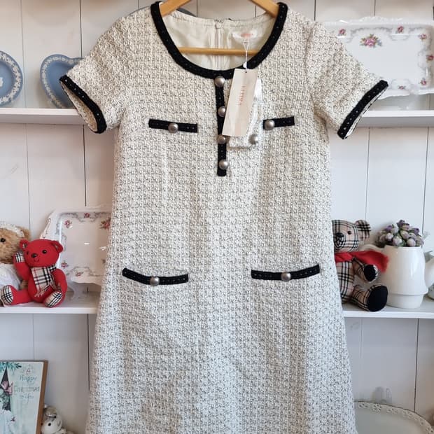 트위드 블랙 트리밍  원피스