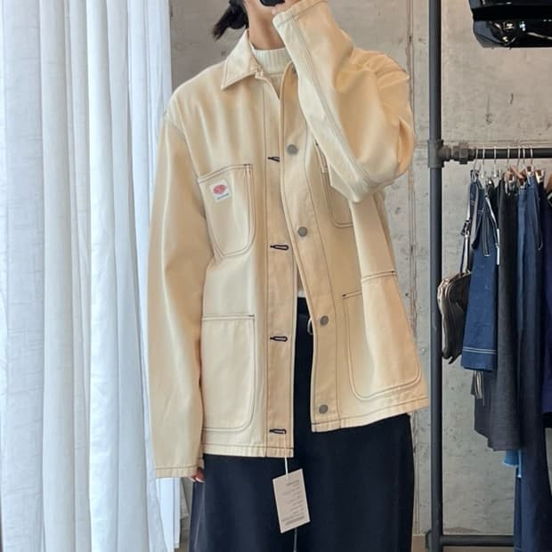 단톤 블랙 스티치 코튼 자켓 크림