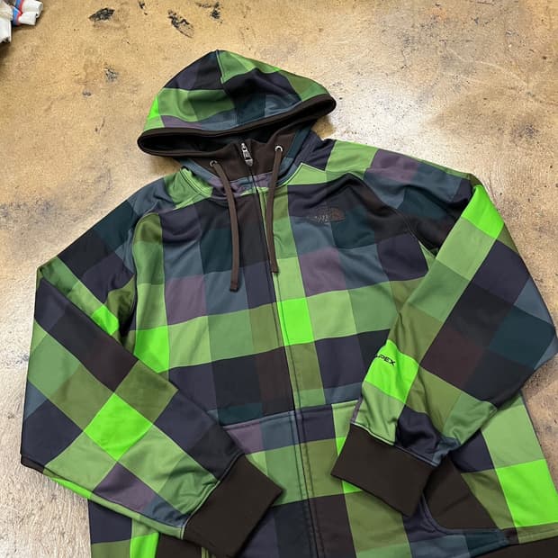 [정품/L] 노스페이스 체크 후드집업 그린 b8