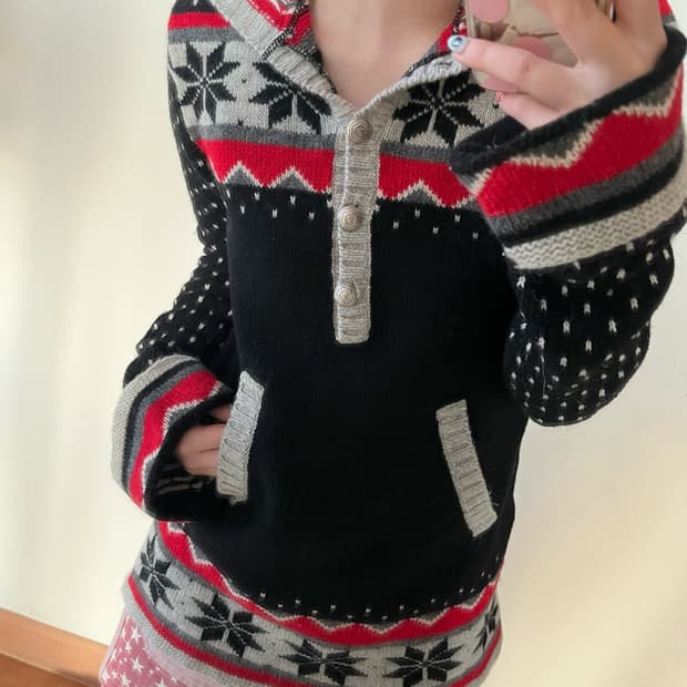 히스테릭 글래머 아카이브 노르딕 페어아일 니트 후드집업 후드티 스웨터