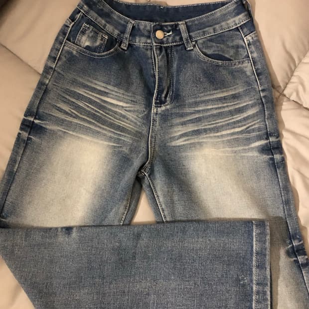 워싱 로우라이즈 세미와이드 데님팬츠