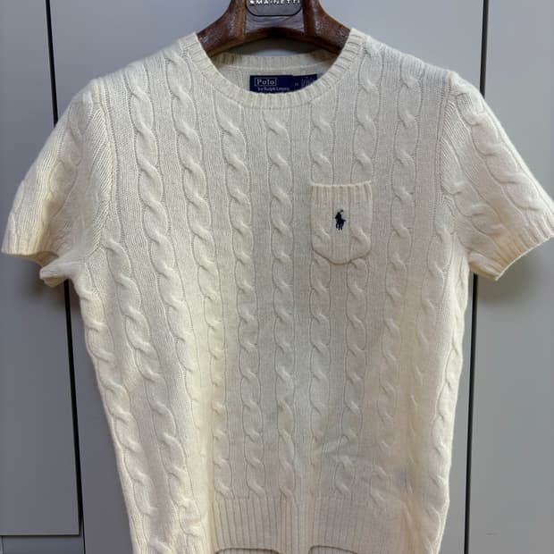 폴로 랄프로렌 케이블 니트 반팔 아이보리