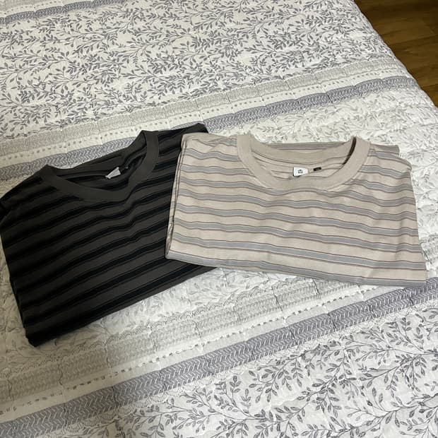 [4, 일괄] 폴리테루 스트라이프 롱슬리브 / Charcoal, Ecru