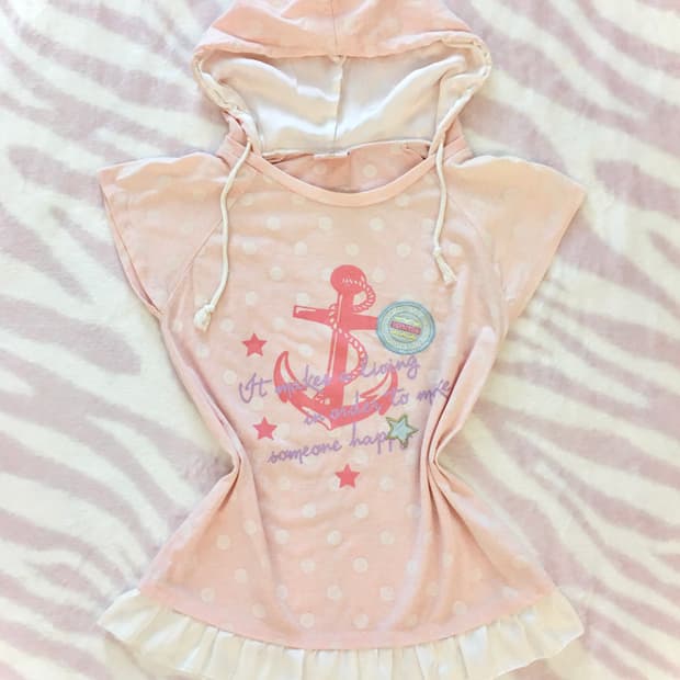 연핑크 도트 닻 별 후드 티셔츠 조지후쿠 히메갸루 땡땡이 모리걸