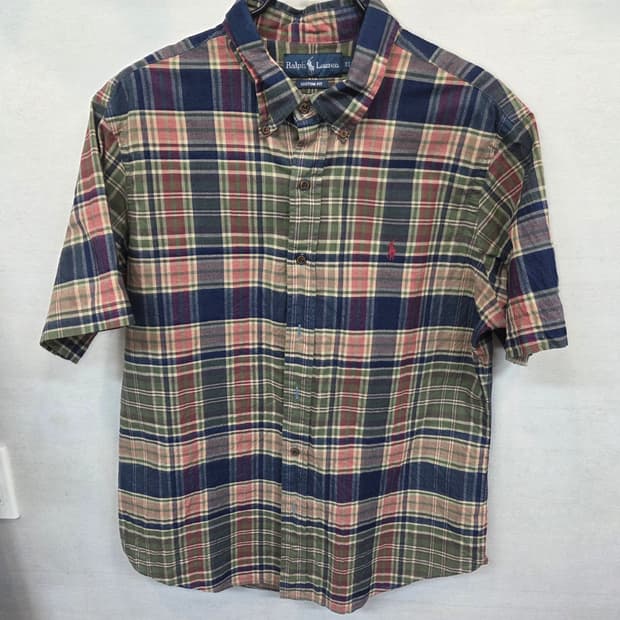 폴로랄프로렌 올드스쿨 체크 셔츠 반팔 xl 커스텀핏 