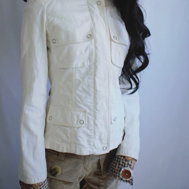 White-ivory biker panel cotton jacket