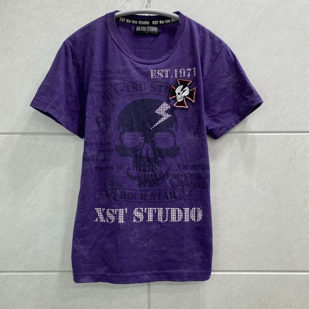 [BA-TSU]Skull Print Punk Purple Tee