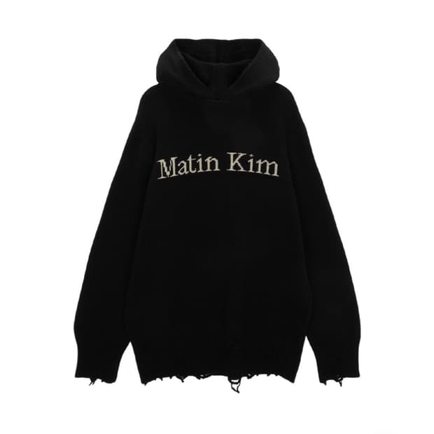 마뗑킴 Matin Kim Damage Logo Knit Hoodie Bl