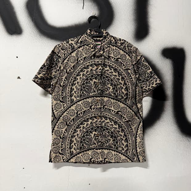 VTG 빈티지 에스닉 마오리 트라이벌 코튼 반팔 셔츠