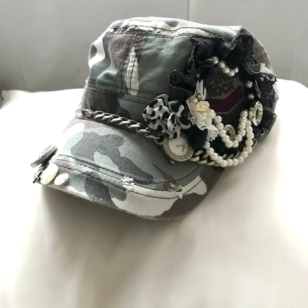 Custom🐾)camo bold chain&clock cap